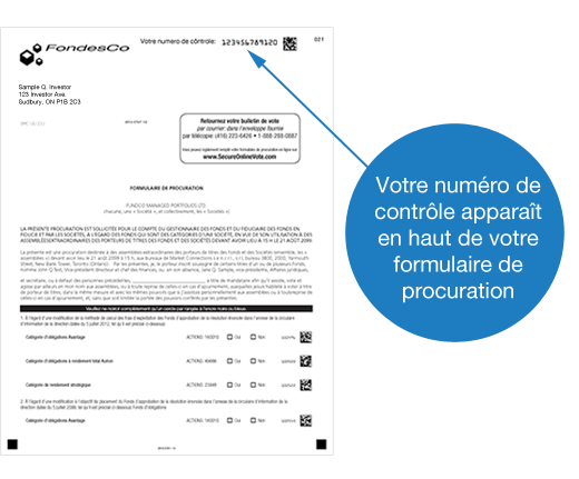 Votre Numéro de contrôle apparaît en haut de votre formulaire de procuration.