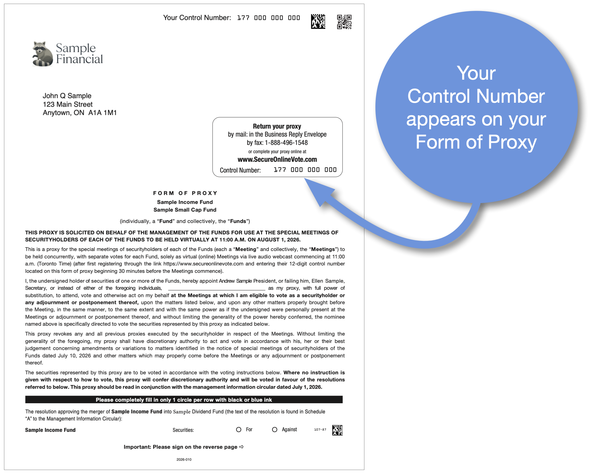Your Control Number appears at the top of your Form of Proxy.